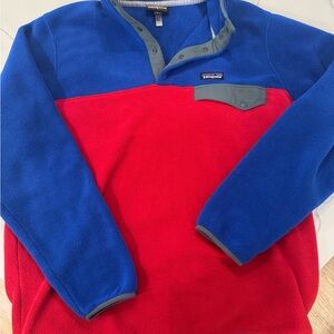 Patagonia Lightweight Synchilla Snap Fleece Pullover Red Blue 25551 Mens Sz L